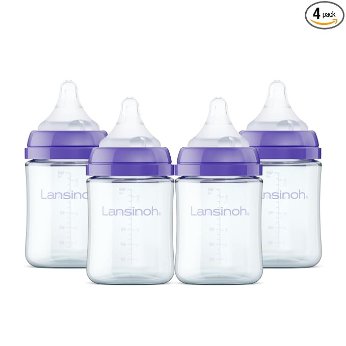 Lansinoh Anti-Colic Glass Baby Bottles, 5 Ounces, 4 Count, Includes 4 Extra Slow Flow Nipples (Si... | Amazon (US)