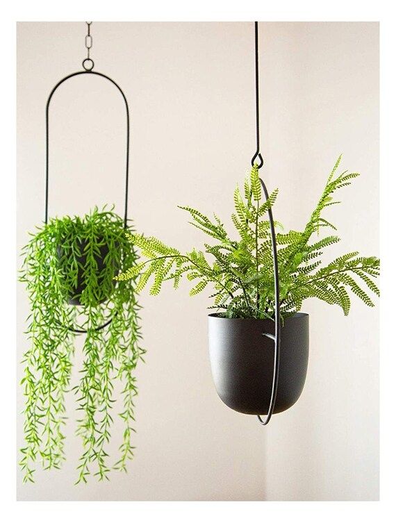 Hanging Metal Oval BLACK Planter Plant Pots Planters Plants Hanger Rope Basket Vase Indoor Outdoo... | Etsy (US)