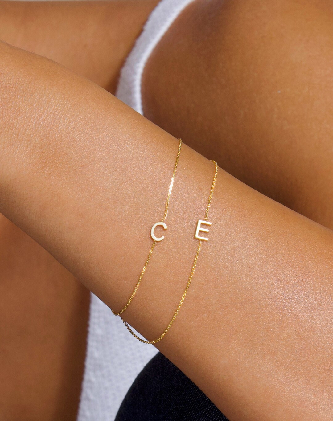 14k Solid Gold Initial Bracelet, Personalize 14k Gold Jewelry, Custom Letter Bracelet, Personaliz... | Etsy (US)