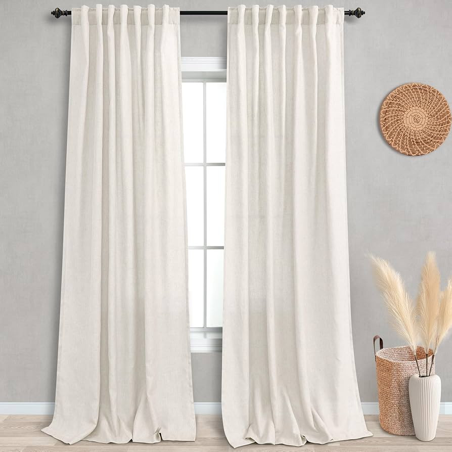 Amazon.com: KOUFALL Natural Curtains 98 Inch Length Back Tab Rod Pocket Curtains for Bedroom Set ... | Amazon (US)