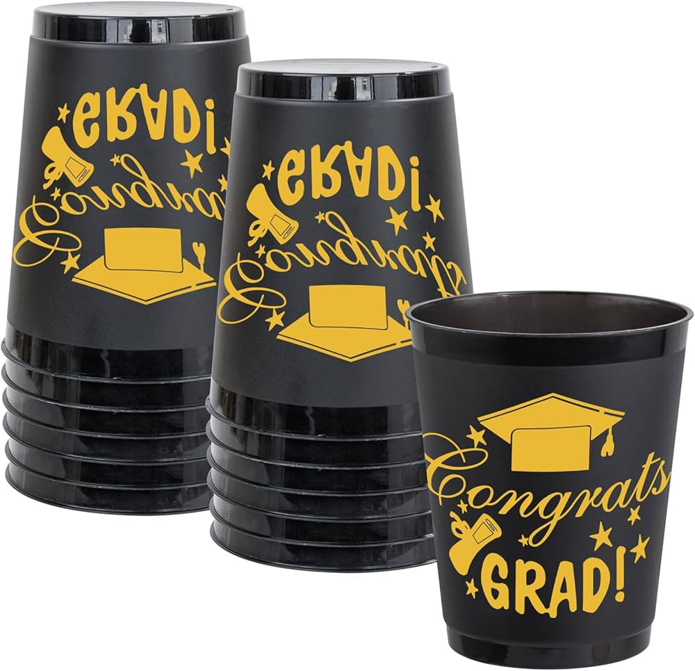 Liacere 16 PCS Graduation Plastic Cups 16oz Graduation Disposable Cups - Black Gold Plastic Cups ... | Amazon (US)