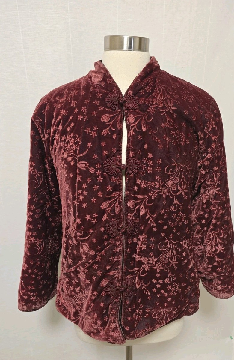 Women Vintage Chinese Style Jacket Faux Fur Lined Red Velvet Size Large Mandarin | eBay US