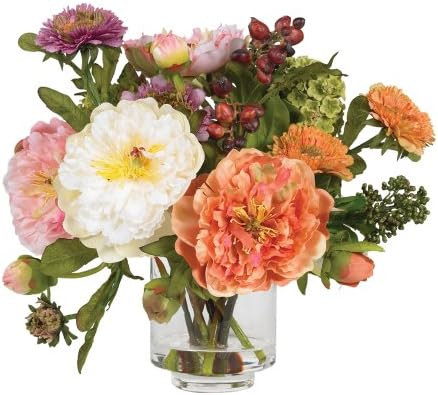 Nearly Natural 4665 Mixed Mini Peony Centerpiece Silk Flower Arrangement,26" x 8.25" x 7" | Amazon (US)