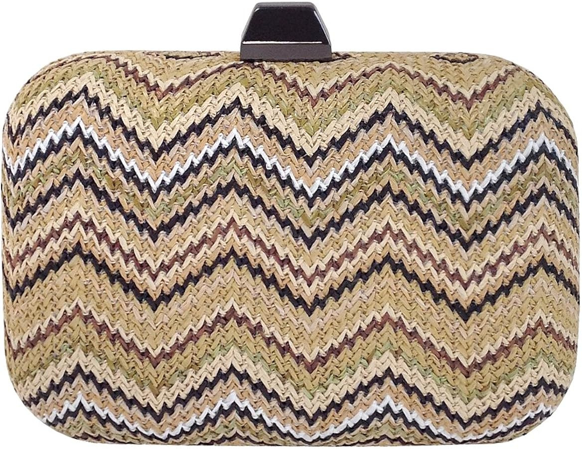 Multicolored Chevron Raffia Straw Box Clutch | Amazon (US)