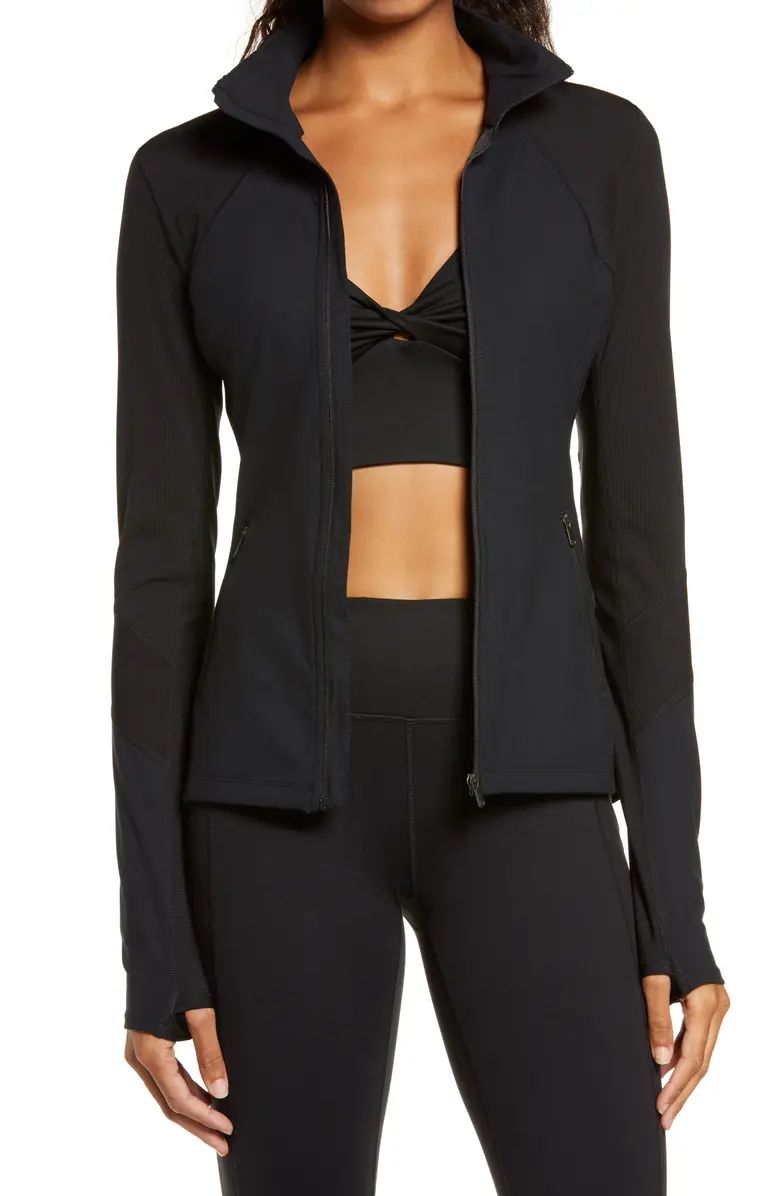 Zella Studio Lite Ribbed Detail Track Jacket | Nordstrom | Nordstrom