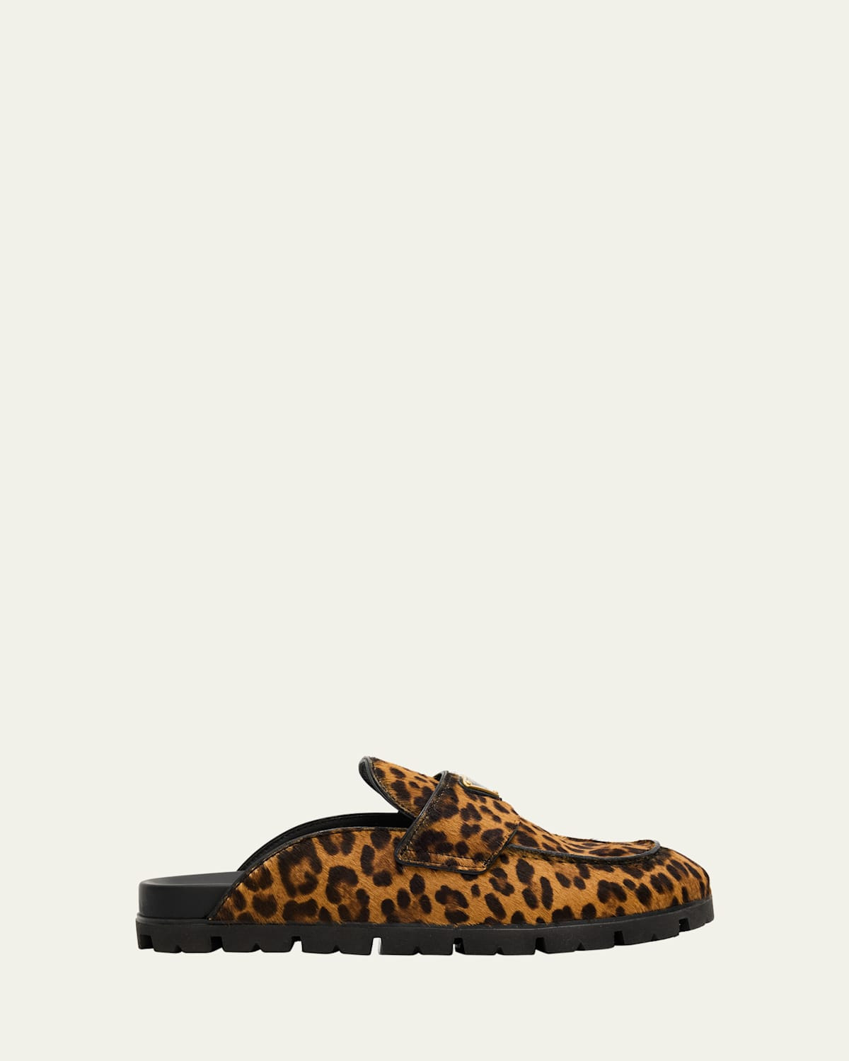 Leopard Calf Hair Triangle Logo Mules | Bergdorf Goodman