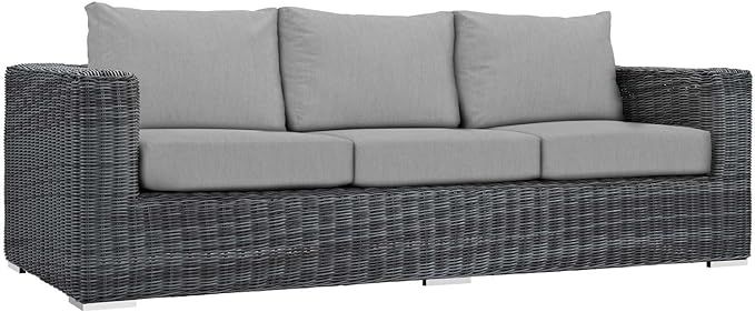 Modway Summon Wicker Rattan Outdoor Patio Sunbrella Sofa in Canvas Gray | Amazon (US)