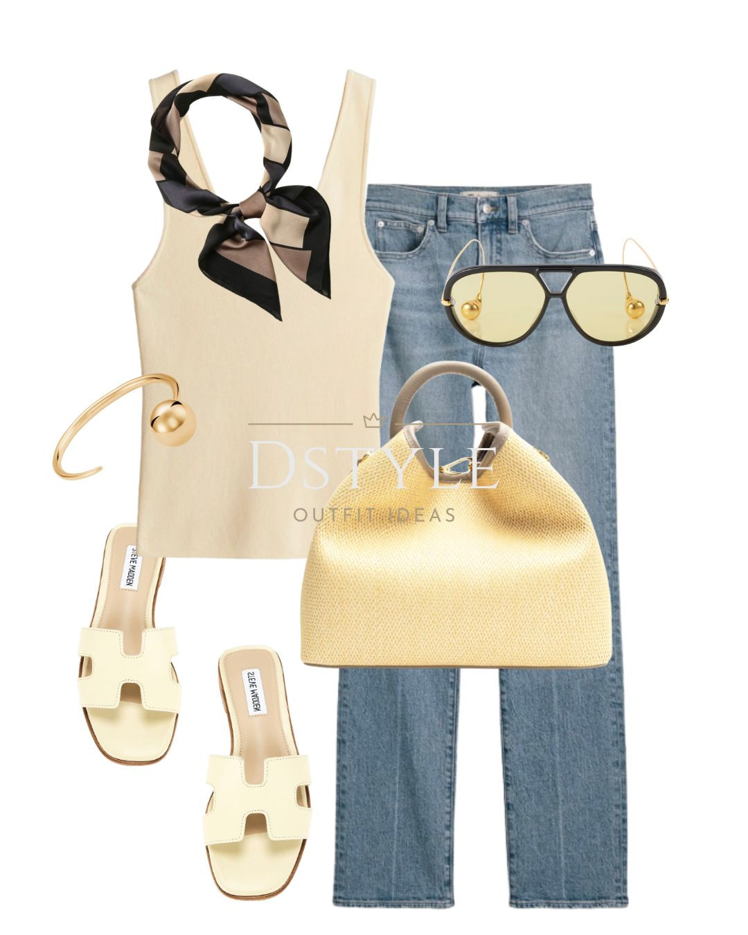 Light yellow knit tank top, jeans, butter yellow slide sandal, taupe raisin raffia/leather natural bag. 

 

#LTKStyleTip #LTKWorkwear #LTKShoeCrush