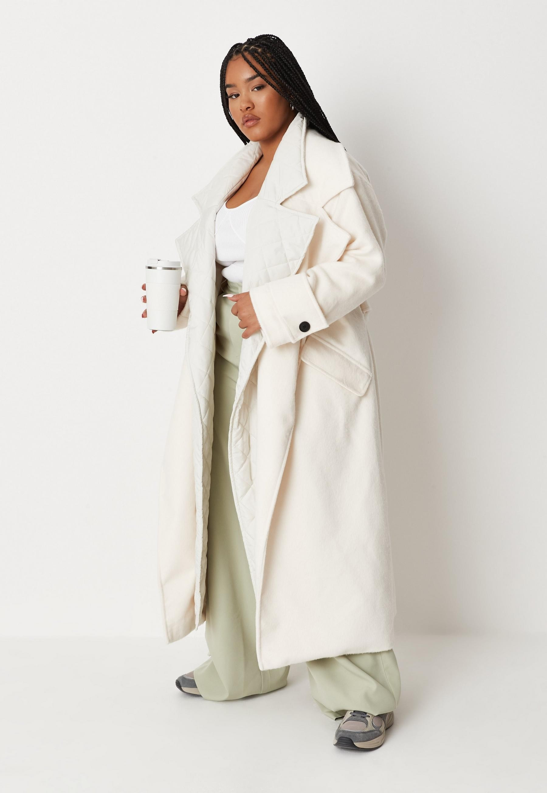 Missguided - Plus Size Cream Quilt Lining Detail Belted Trench Coat | Missguided (US & CA)