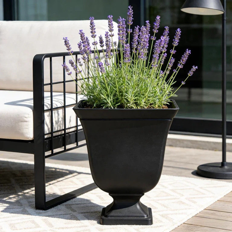 Mainstays Finn 16" x 16" x 19" Square Black 100% Recycled Resin Planter Urn | Walmart (US)
