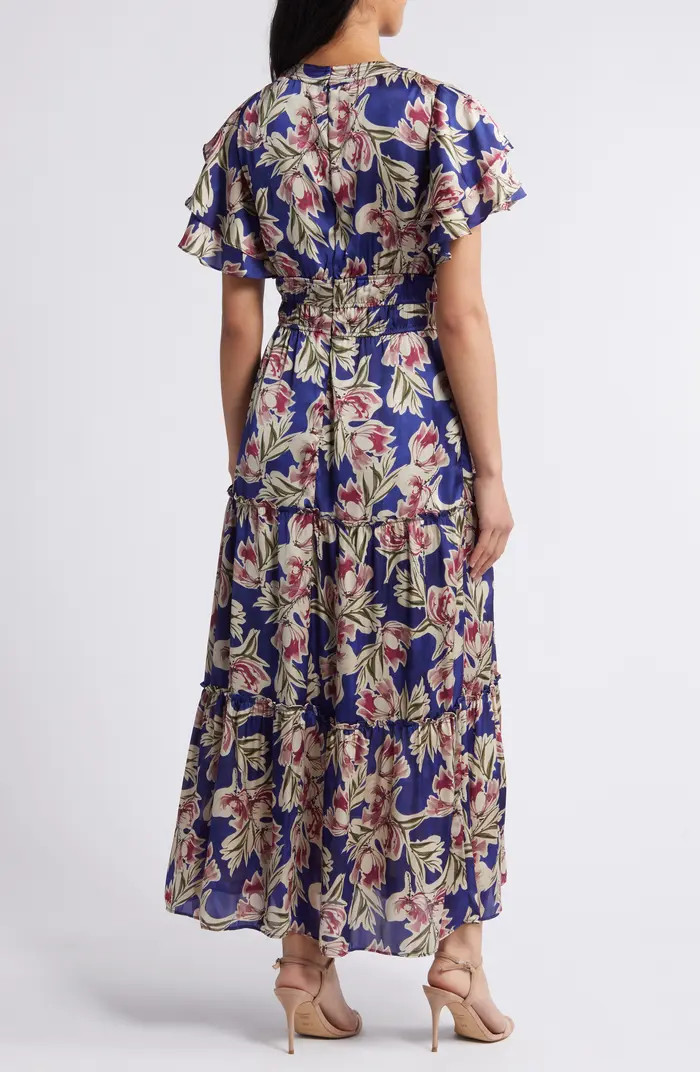 Julia Jordan Orchid Print Flutter Sleeve Satin Dress | Nordstrom | Nordstrom