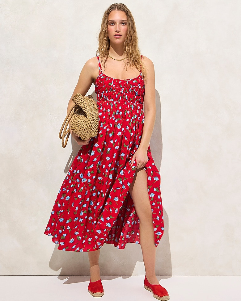 Tiered dress in brushed daisy print | J. Crew US