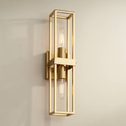 Fabrian 18 1/4" High Warm Brass 2-Light Wall Sconce | LampsPlus.com