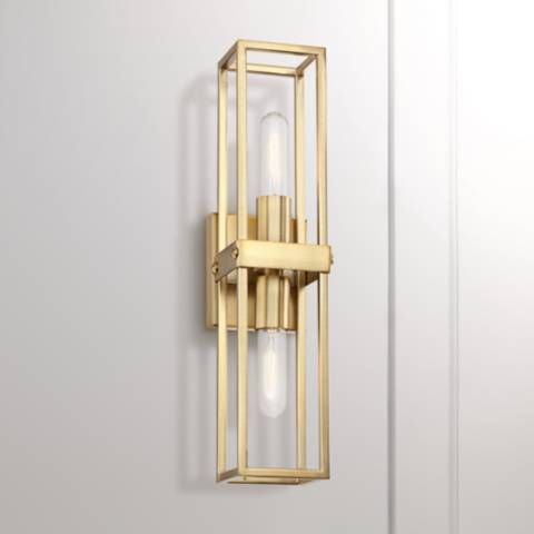 Fabrian 18 1/4" High Warm Brass 2-Light Wall Sconce | LampsPlus.com
