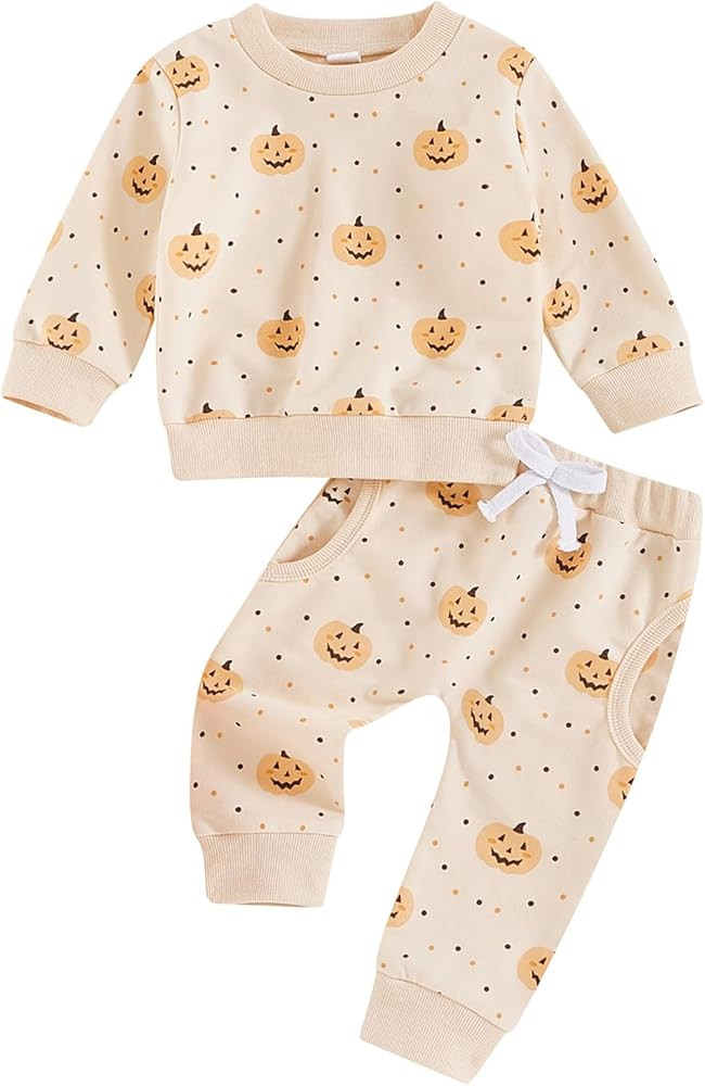 Halloween Toddler Baby Girl Outfit Cute Long Sleeve Print Sweatshirt Top Pants Fall Winter Pumpki... | Amazon (US)