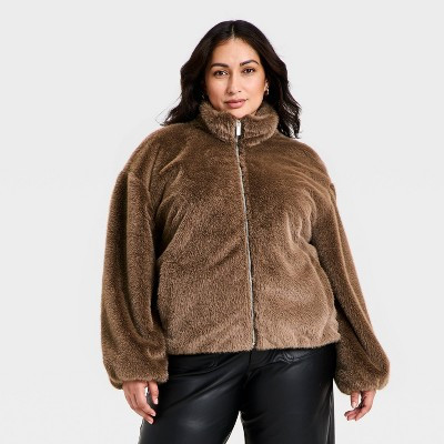 Women's Faux Fur Zip-Up Jacket - A New Day™ | Target