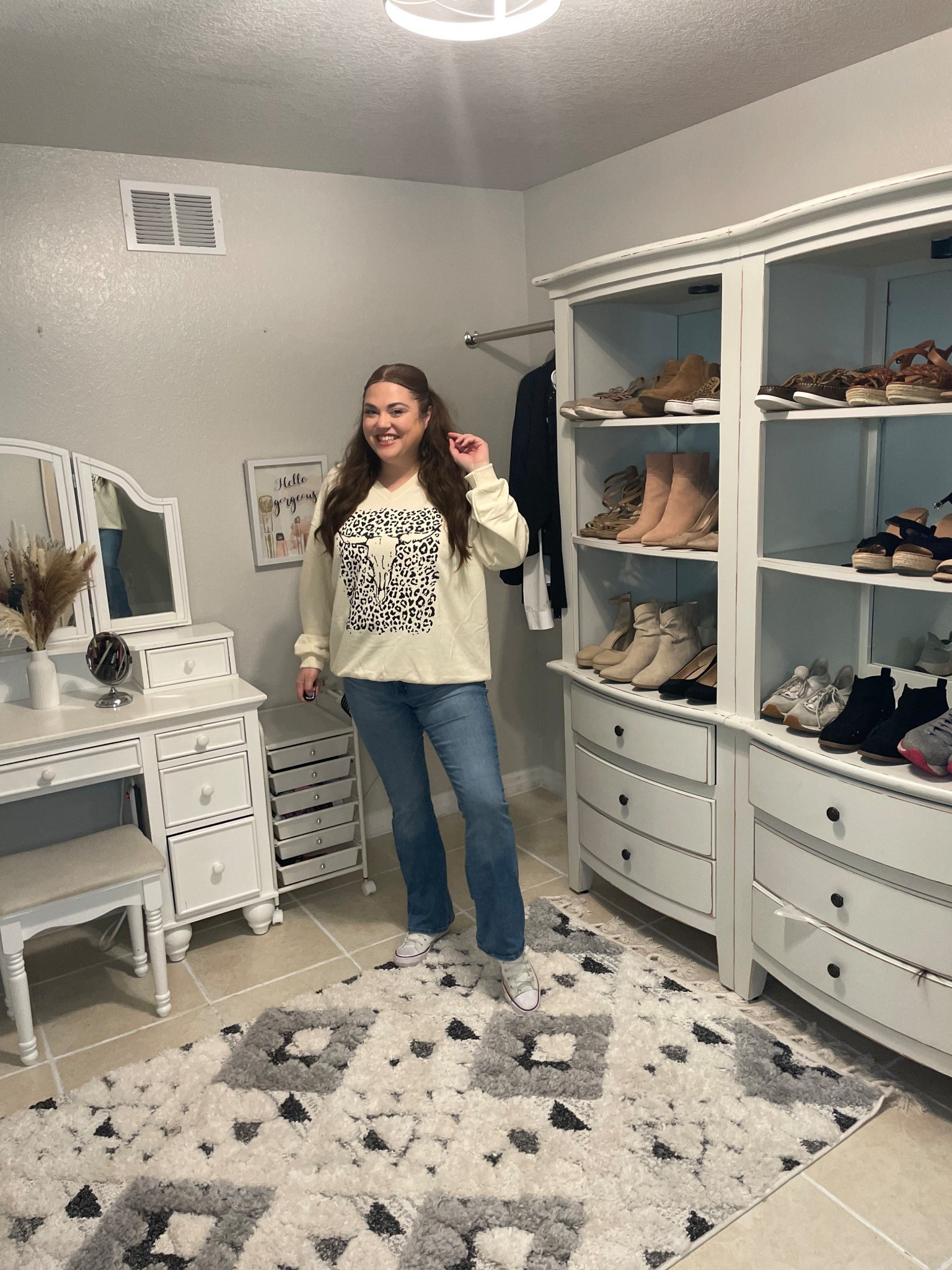 Trading the Monday blues for some cheetah print and denim! 🐆

✨ This oversized sweatshirt is the perfect mix of cozy and western chic—it’s basically a hug in outfit form. 

Also, can we talk about this vanity setup? It makes getting ready my favorite part of the day.

Everything is linked in my LTK shop! . 🤍

#ltkunder50 #westernstyle #closetorganization #casualoutfits #cheetahprint

#LTKgrwm #LTKFindsUnder100 #LTKstorytime