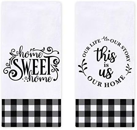 Farmhouse Family Kitchen Dish Towels Set of 2, Black White Buffalo Check Plaids Ultra Absorbent F... | Amazon (US)