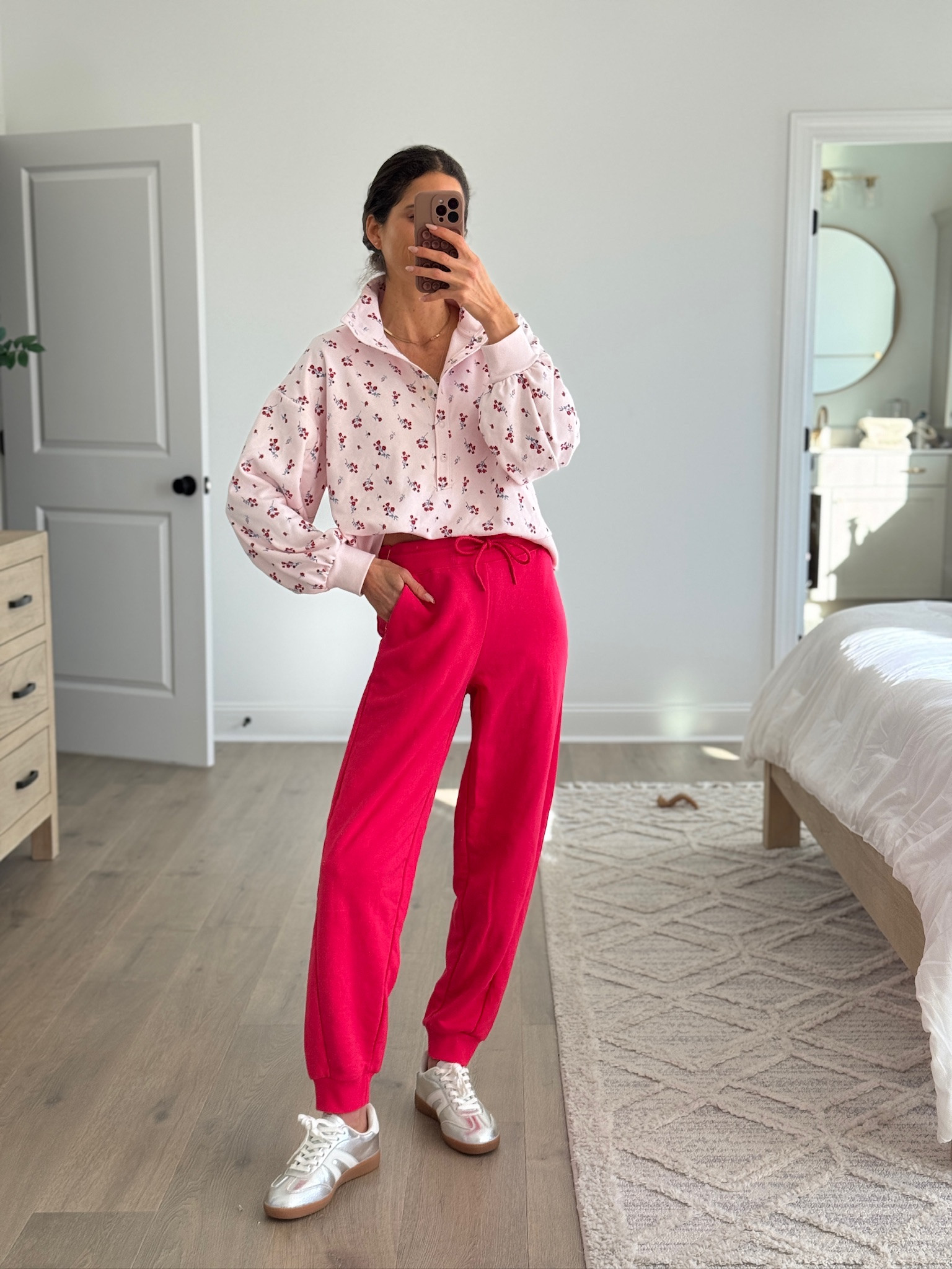 Casual everyday outfit that’s comfortable but still put together. Easy athleisure look for school drop off, running errands, travel days, or lounging at home. Lightweight pullover styled with joggers and sneakers for an effortless off-duty outfit. Casual mom outfit, athleisure wear, everyday lounge outfit, comfy joggers outfit, spring casual outfit, relaxed fit clothing, neutral and bright color mix, women’s casual style, comfortable daily wear.

#LTKSeasonal #LTKmorningroutine #LTKFindsUnder50