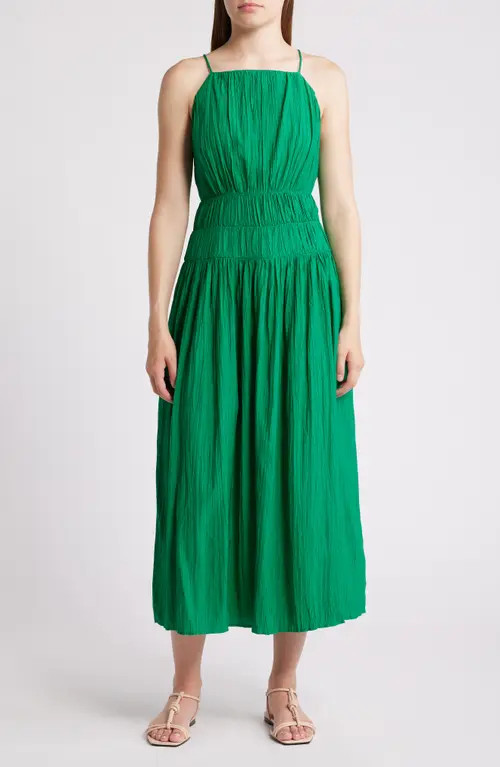 & Other Stories Crinkle Smocked Sleeveless Midi Dress in Green at Nordstrom, Size 0 | Nordstrom