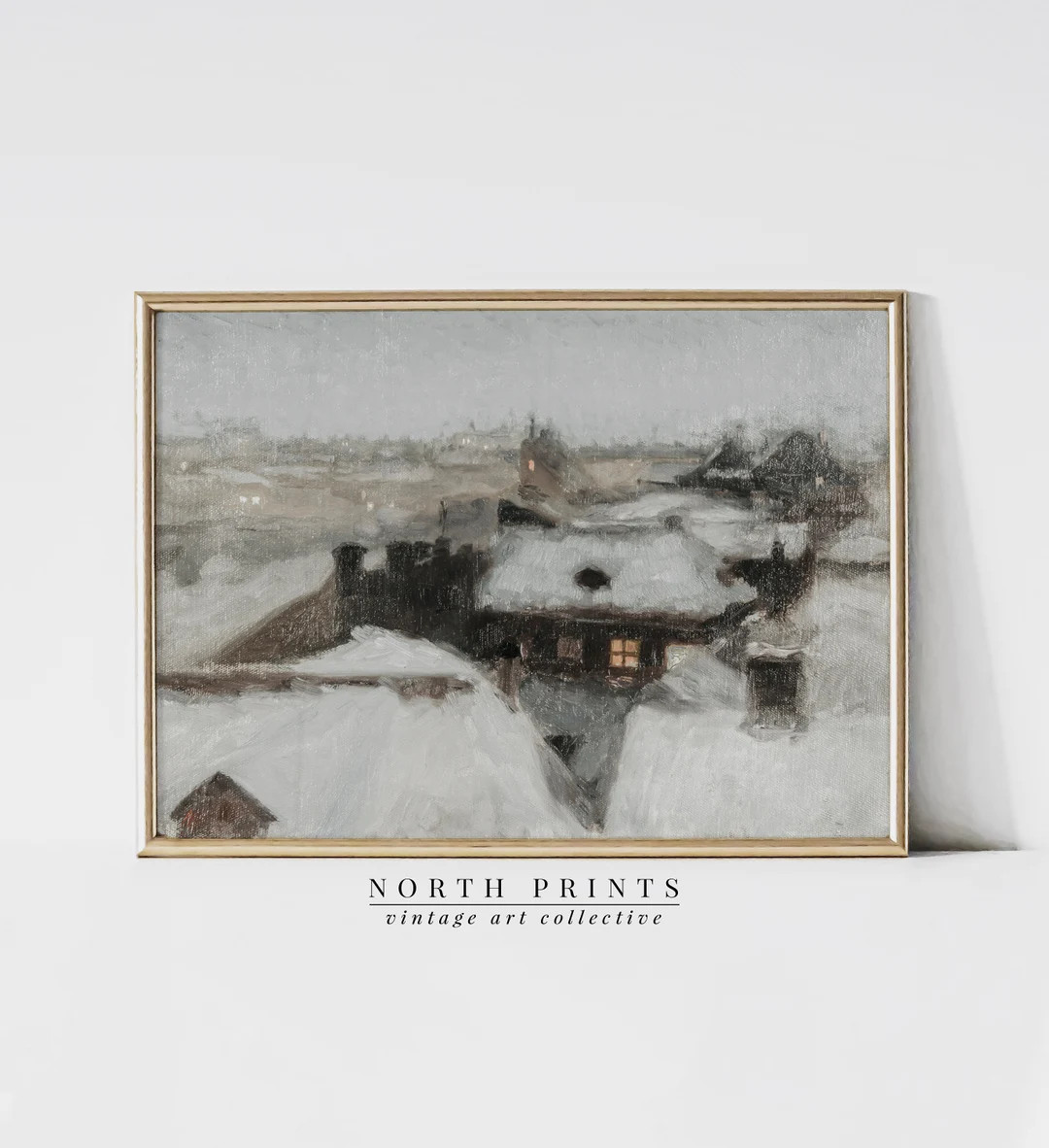 Rustic PRINTABLE Winter Cityscape Vintage Painting | Christmas Muted Moody Art PRINTABLE Digital ... | Etsy (US)