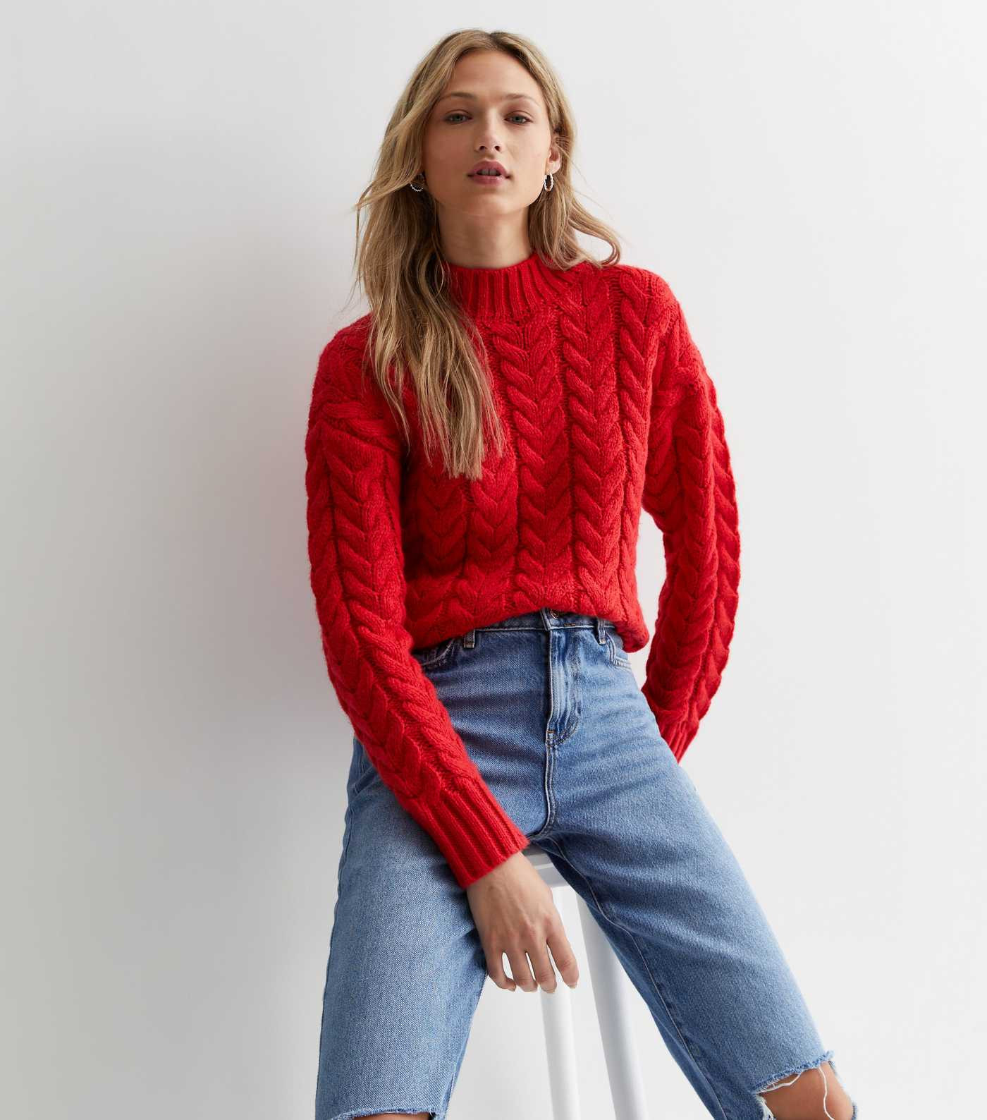 Dark Red Cable Knit High Neck Jumper
						
						Add to Saved Items
						Remove from Saved Item... | New Look (UK)