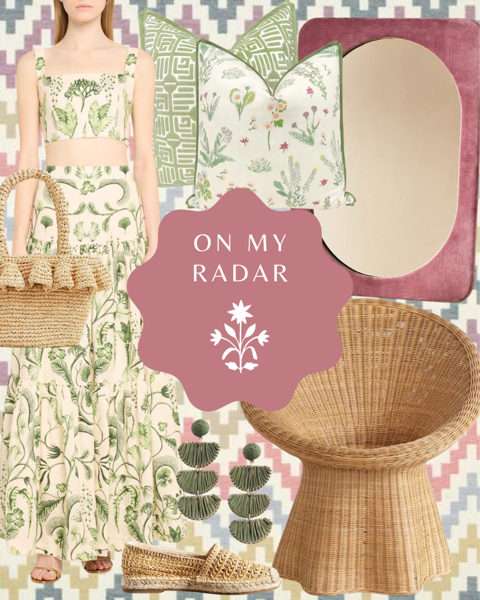 Matching set, maxi skirt, rattan chair, scalloped furniture, throw pillows, raffia earrings, woven slides 

#LTKhome #LTKstyletip #LTKsalealert