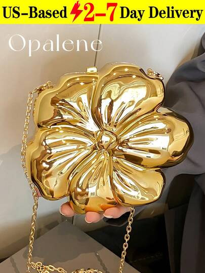 Women's Elegant Mini Flower Shaped Chain Crossbody Bag, Metallic Y2K Style Theme Party Shoulder B... | SHEIN