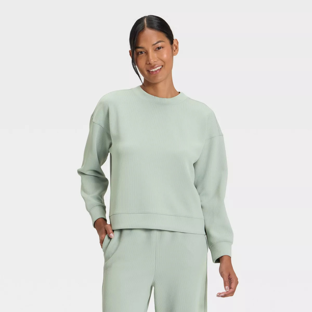 Women's Airy Sleek Ribbed Crewneck Sweatshirt - All In Motion™ | Target