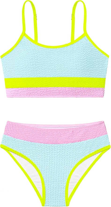 Girls Bathing Suit Casual Color-Block Adjustable Straps Bikini Sets Girls Two Piece Swimsuits Gir... | Amazon (US)