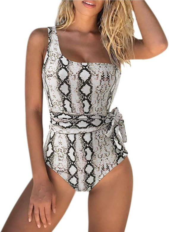 SUUKSESS Women One Shoulder One Piece Swimsuits Tie Knot High Waisted Monokini | Amazon (US)