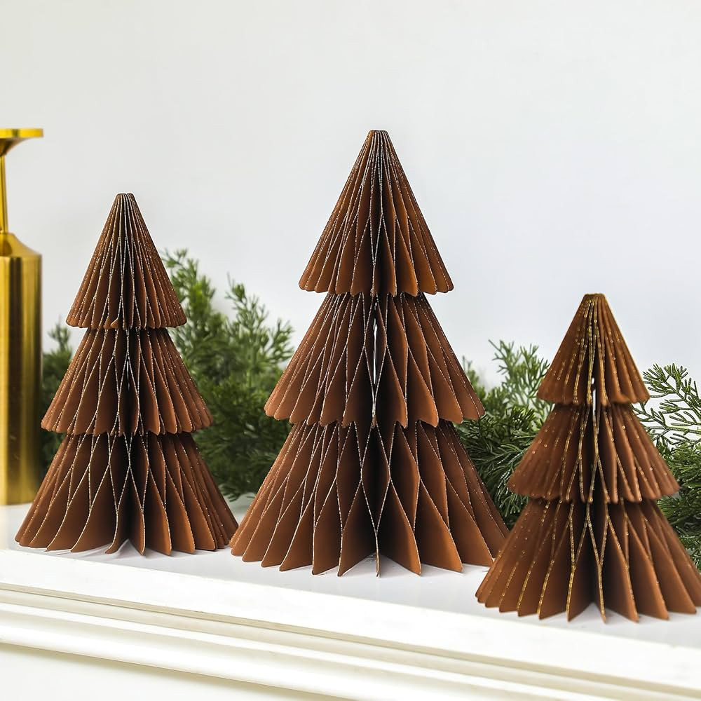 3 Pcs Coffee Paper Christmas Tree 8 10 and 12 Inch 3D Honeycomb Trees Table Centerpiece for Moder... | Amazon (US)