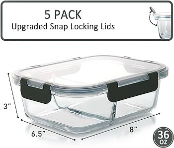 M MCIRCO [5-Pack,36 Oz] Glass Meal Prep Containers 2 Compartments Portion Control with Upgraded S... | Amazon (US)