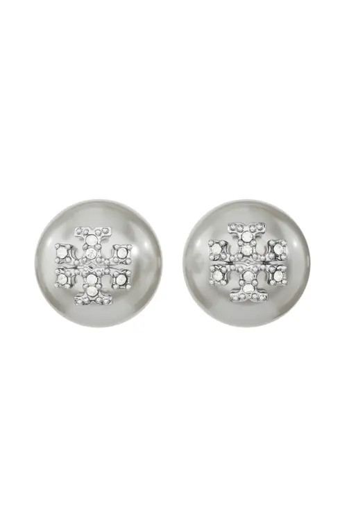 Tory Burch Moondance Pearl and Pavé Stud Earrings in Gray at Nordstrom | Nordstrom