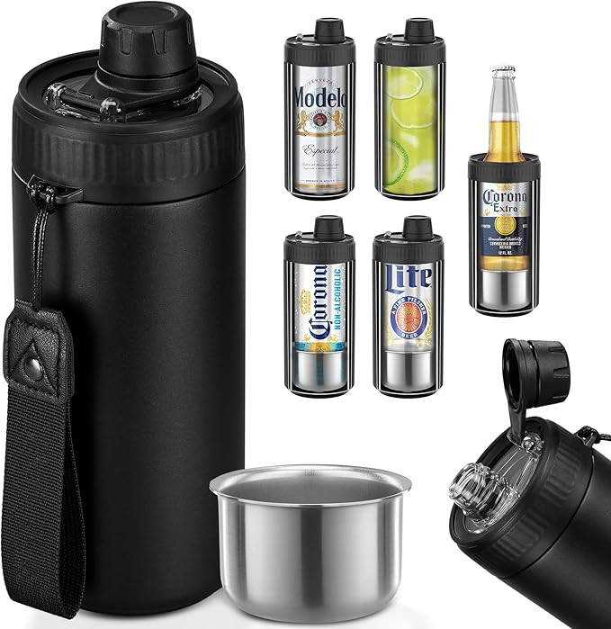 5-in-1 Insulated Can Cooler with Fizz Lid, 12 & 16 oz Slim Can Cooler for Beer&Soda, Stainless St... | Amazon (US)