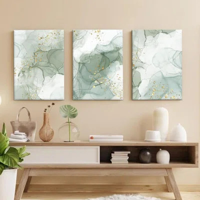 Green Wall Art Set Of 3,Abstract Sage Green Wall Decor Living Room, Green Beige Large Framed Canvas Wall Art Mid Century Modern Art Pictures, Boho Gre | Wayfair North America
