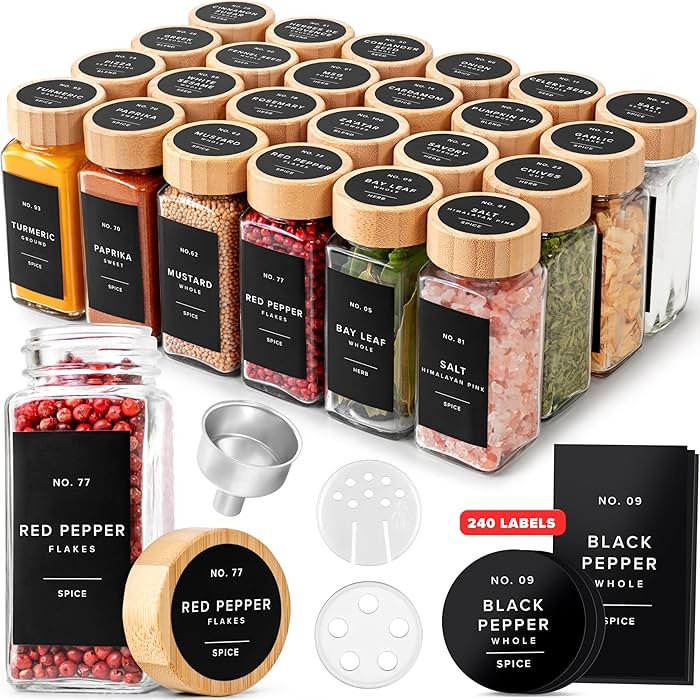 EDELHAUS® Square Spice Jars with Bamboo Wooden Lid (Pack of 24) Spice Jars with Shaker Insert an... | Amazon (US)