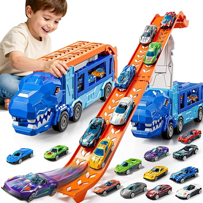 Race Track Truck Toys for 3 4 5 6 7 8 Years Old Boys, Carrier Vehicle Playset with 12 Die-Cast Ra... | Amazon (US)