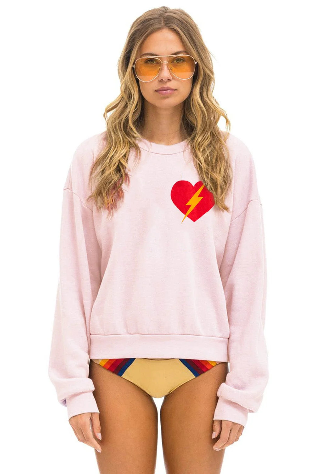 BOLT HEART RELAXED CREW SWEATSHIRT - LIGHT PINK | Aviator Nation