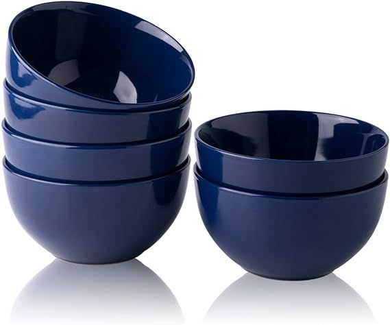 AmorArc Stoneware Cereal Bowls Set for kitchen, 22oz Ceramic Deep Soup Bowls Set of 6, Blue Bowls... | Amazon (US)