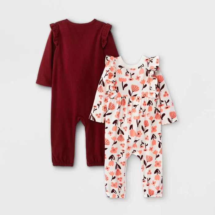 Baby Girls' 2pk 'Full of Love' Romper - Cat & Jack™ Maroon 0-3M | Target