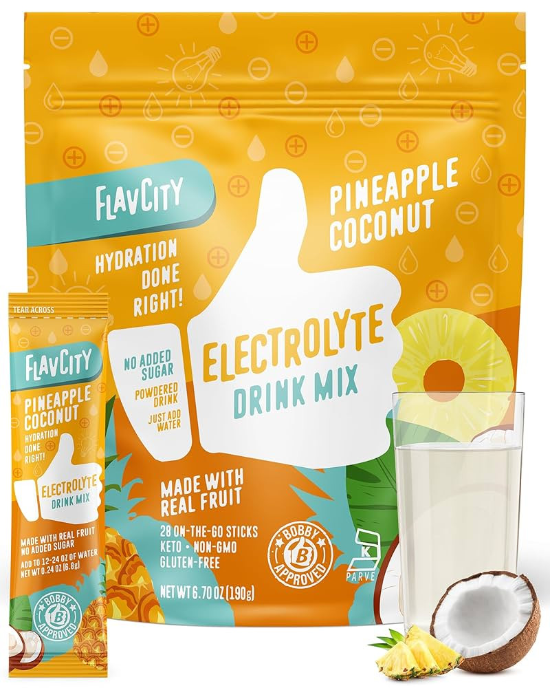 FlavCity Pineapple Coconut Electrolytes Powder Packets - 28 Hydration Packets - No Added Sugar - ... | Amazon (US)