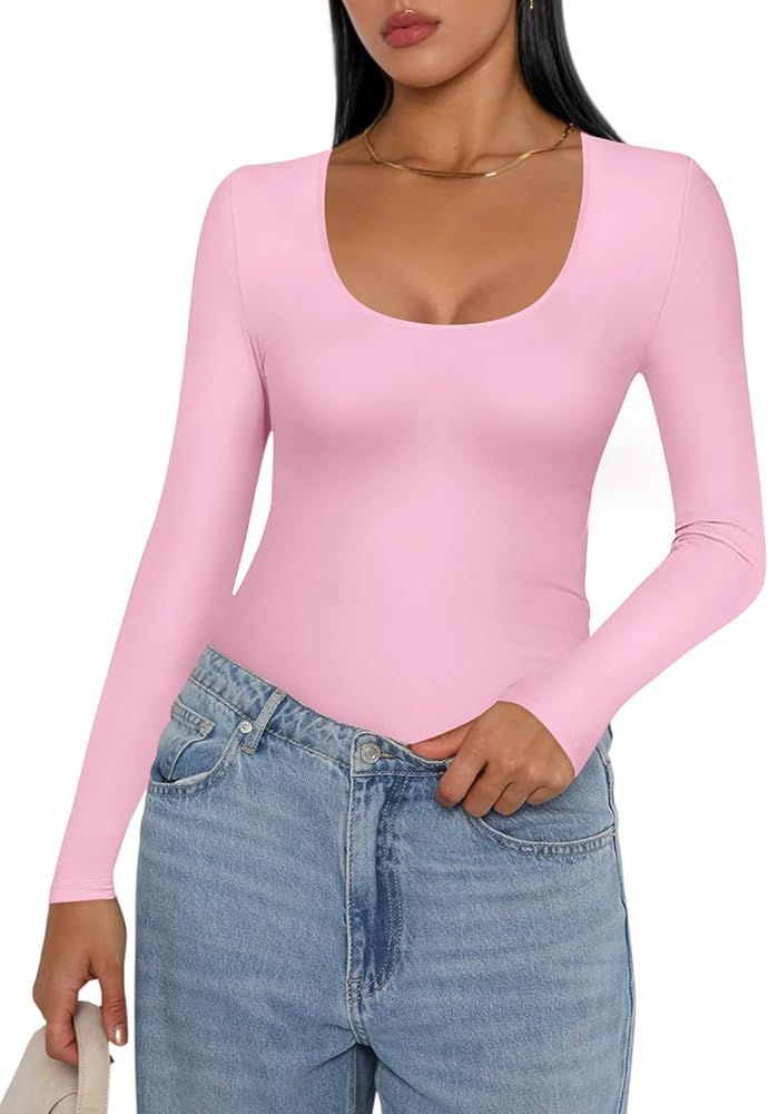 Ekouaer Women Long Sleeve Shirt Scoop Neck Tops Slim Fit Basic Top Thermal Undershirts Base Layer... | Amazon (US)