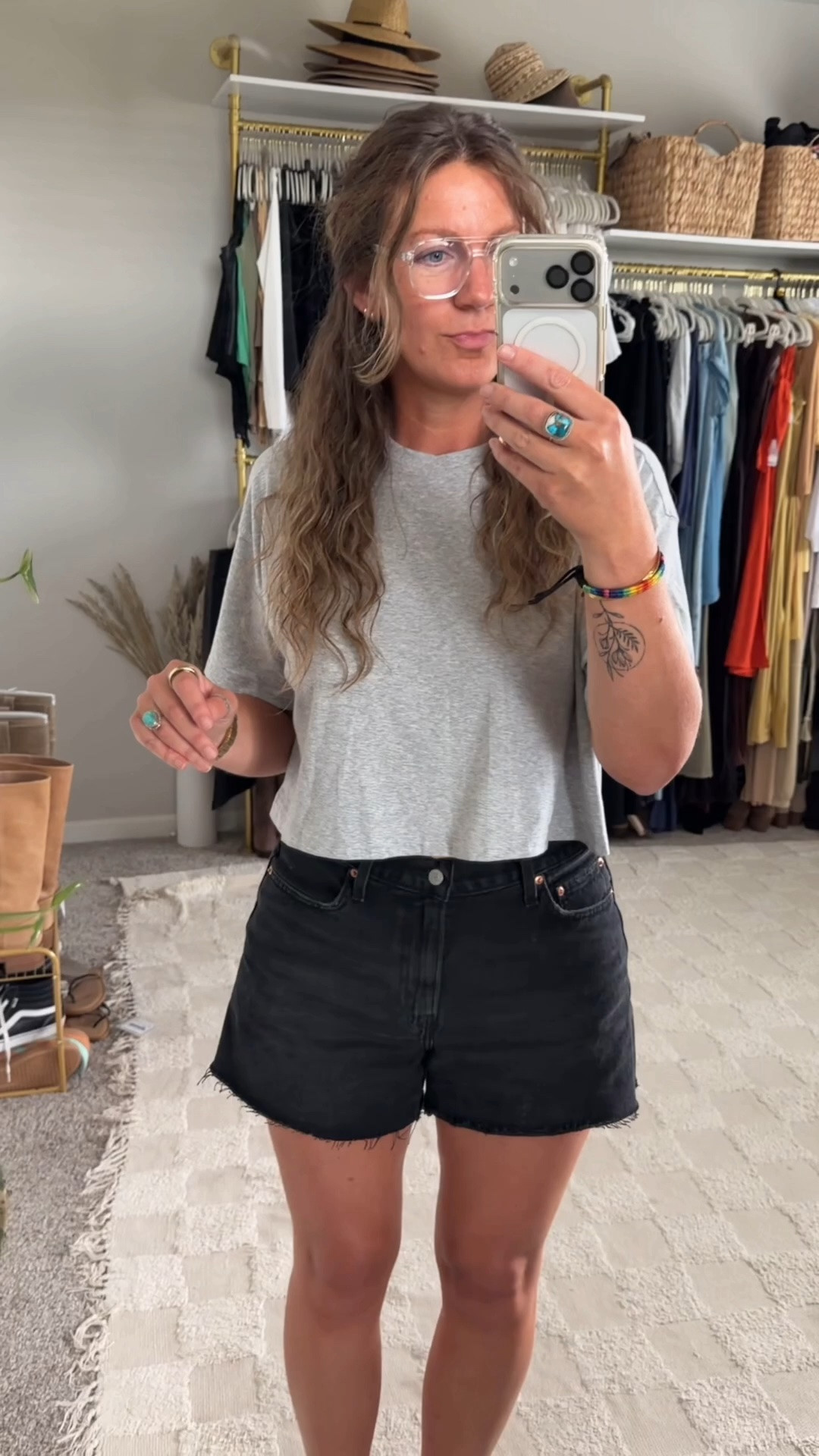 Large tee, 31 shorts (I size up if there’s no stretch)

#LTKTall #LTKOver40 #LTKSaleAlert