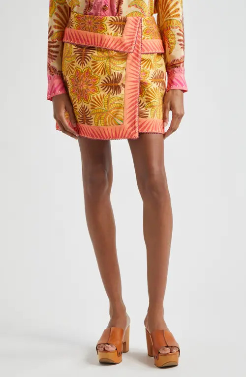 FARM Rio Palm Scarf Print Miniskirt in Sand at Nordstrom, Size 32 | Nordstrom