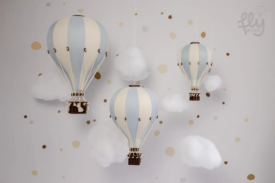 Hot Air Balloon Pastel Blue - Cream Personalized With Custom Letter | Nursery Wall Decor | Baby S... | Etsy (US)