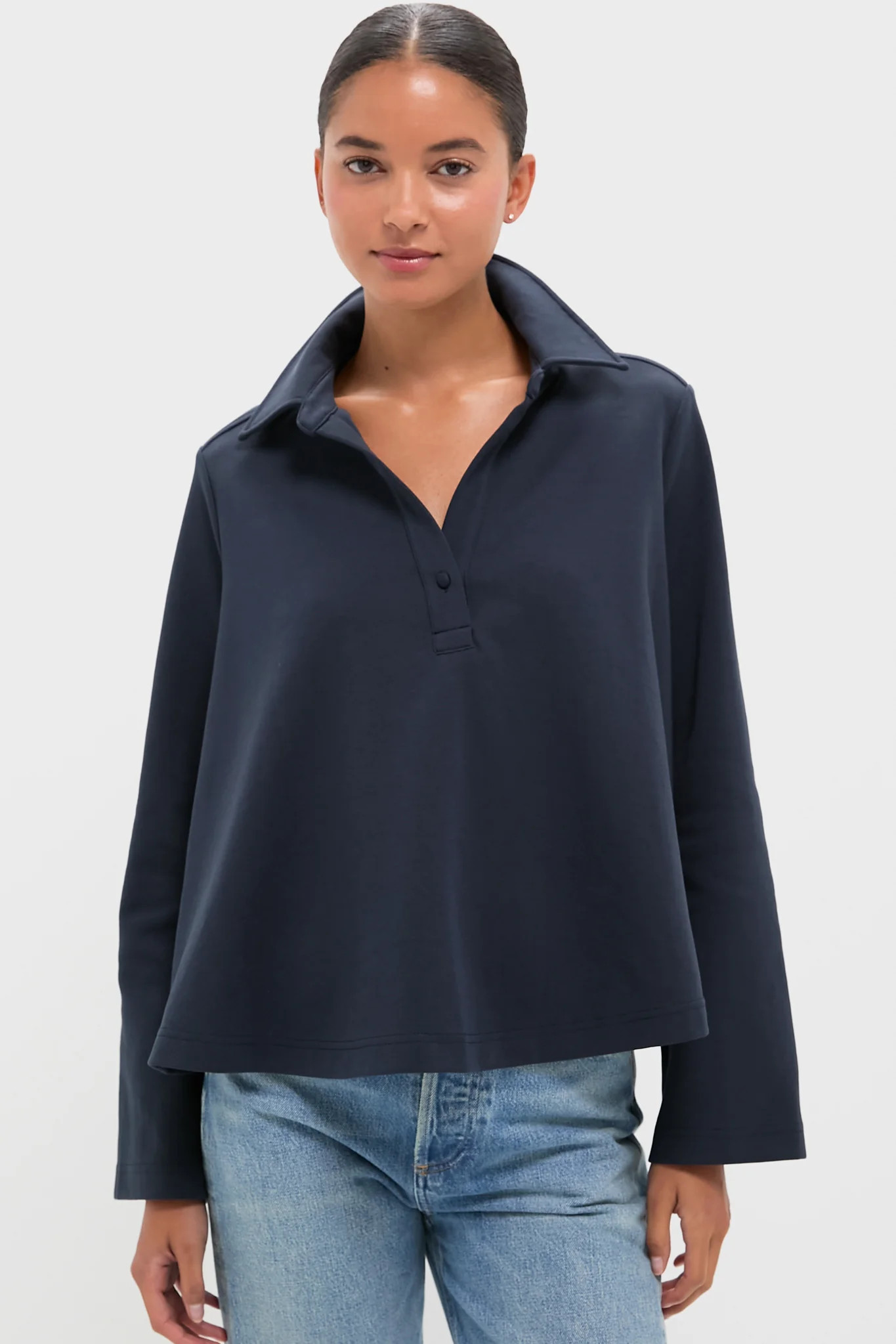 Navy Carlyn Long Sleeve Polo | Tuckernuck (US)