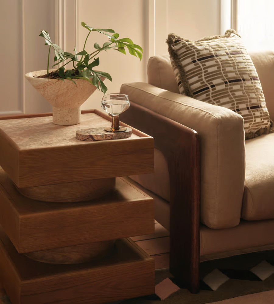 Cozy Living Space with Wooden Accents and Minimalist Decor