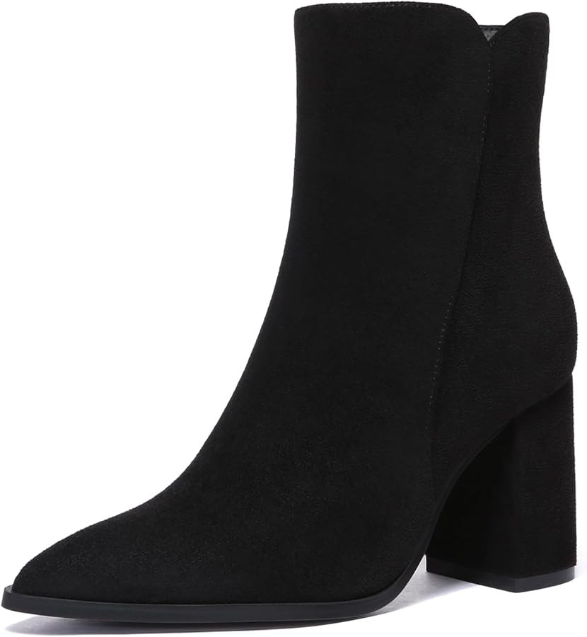 Athlefit Women's Heeled Ankle Boots Fashion Pointed Toe Chunky Block Heel Side Zipper Short Booti... | Amazon (US)
