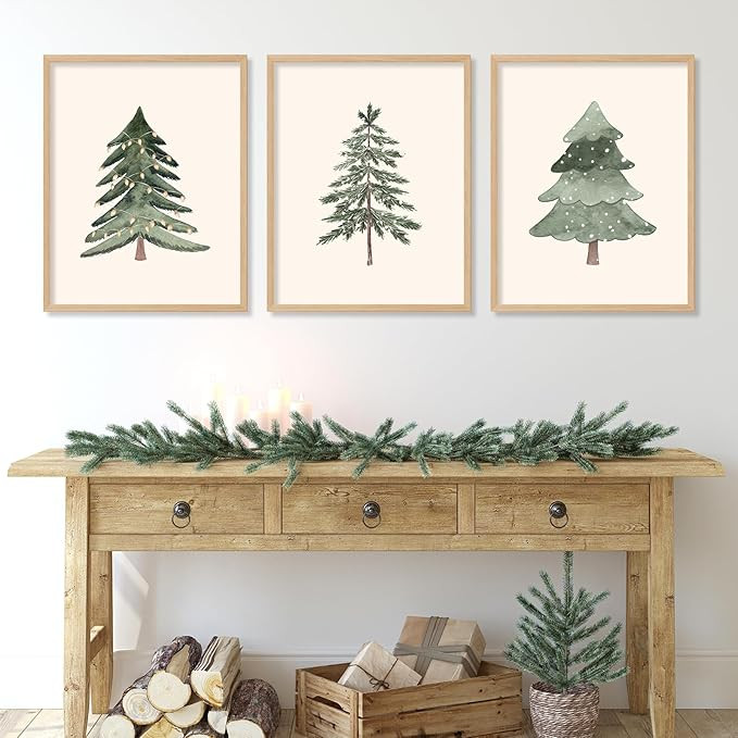JarThenaAMCS 3Pcs Christmas Tree Wall Art Prints Watercolor Xmas Tree Art Poster Winter Forest Wa... | Amazon (US)
